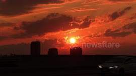 Spectacular Toronto skyline basks in glorious blood orange sunset