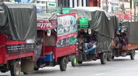 Strange three-wheel vehicles about to cross into Myanmar from Thailand
