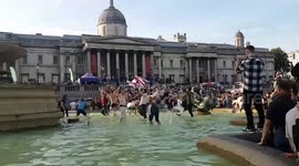 Jubilant Cricket Fans Invade Trafalgar Square Fountains