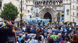 Blue boat on streets of central London as Extinction Rebellion stage latest climate protests