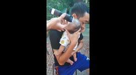 The lovely moment of a three-month-old boy gets his hair cut for the first time