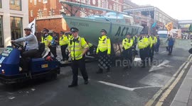 UK police remove Extinction Rebellion boat blocking road in central London