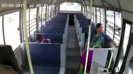 Astonishing footage from inside school bus shows passengers' miracle escape during crash
