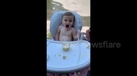 Cuteness experiences her first brain freeze at her first birthday party!