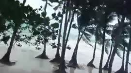 Beach battered by strong winds as tropical storm hits the Philippines