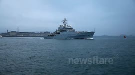 The HMS Echo ariving at the royal naval dockyard devonport plymouth devon