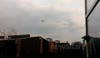 Helicopter in white city
