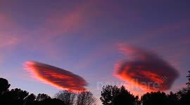 Rare UFO Lenticular Cloud Pair Sunset Timelapse V01350x