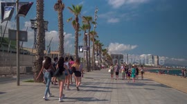 POV shot along the beach in barcelona