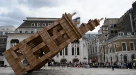Huge cardboard tower toppled in the City of London