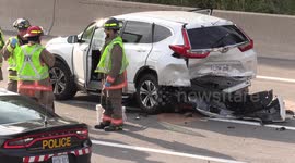 Sad scene on Toronto highway after someone whose car had mechanical problems is hit by another car