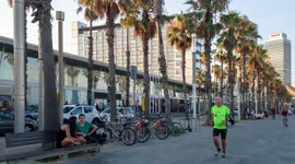 POV shot along port olympic in barcelona