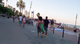 POV shot along the beach in barcelona
