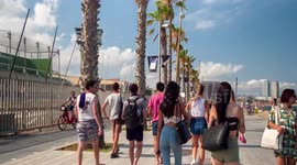 hyper lapse POV shot along the beach in barcelona