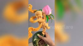 Talented man carves impressive artwork out of food in China's Chengdu
