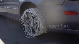 Watch what happens when US YouTuber replaces car tyre with 200 iPhone charger cables