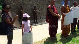 Sri Lankans protesting in front of British High Commission Colombo demanding Britain to re-import their hazardous hospital wastes in question