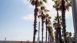 hyper lapse POV shot along the beach promenade in barcelona