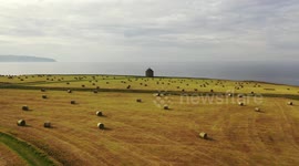 Drone Footage of Summer Scenes - Mussenden Temple & Bales of Hay