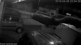 Shocking moment car dramatically crashes into a front garden after clearing an eight ft hedge, flipping twice and slamming into a resident’s car