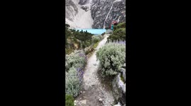 Hiking hours through high altitude to reach Laguna 69, Peru