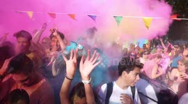 Holi festival event in Madrid explodes in a riot of colour
