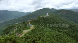 Beautiful Drone Flight Over Nepals Famous Peace Pagoda in Pokhara
