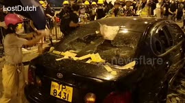 Car smashed during Hong Kong protest on Saturday night