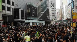 Protesters occupy a street in Hong Kong's Causeway Bay shopping district