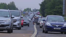 Congested roads around Ferrybridge as cooling tower is demolished