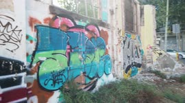 Graffiti sprayed wall in the poblenou neighbourhood of barcelona, spain