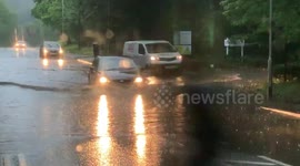Torrential rain in Oldham, UK leaves roads flooded