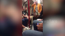 London Underground passengers fed up with disruptive Chelsea fan push him off the tube