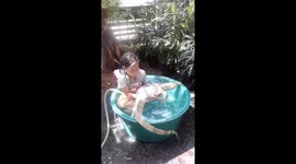 Having A Bath With Pet Monitor Lizard
