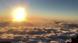 On the top of Pico Volcano. Azores Island. Amazing sunset