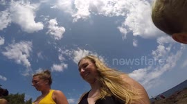Girls Cliff Jump Into Ice Cold Lake Superior