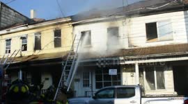 Massive Rowhome Fire with Rescue Shamokin, Pa