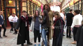 Tourists from Arizona pose with Harry Potter impersonators on Harry Potters Birthday