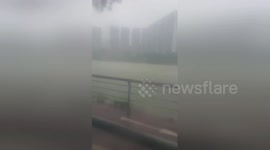 Strong winds of Cyclone Wipha hit Hong Kong