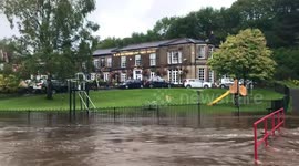 Derbyshire's overflowing rivers turn pathways into a stream after being hit by severe rainfall