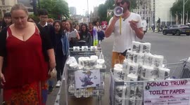 UK protestors sell Donald Trump patterned toilet paper in central London