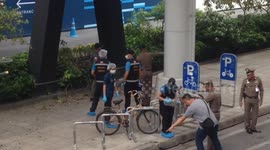 Police and forensics teams at scene of BTS Chong Nonsi station bomb