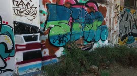 Graffiti sprayed wall in the poblenou neighbourhood of barcelona, spain