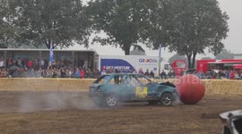 Intense car football in Belgium sees spectacular bumps and crashes