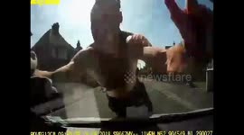 Shocking footage shows topless man jumping on bonnet of learner driver's car and repeatedly headbutting the windscreen