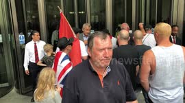 Tommy Robinson supporters try to gain entry to BBC headquarters in London