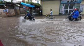 Rains from Tyhphoon Wipha flood Hanoi, Vietnam
