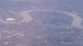 View on Canary Wharf, O2 and Greenwich from the British Airways flight, off from Heathrow airport