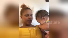 Hilarious mom gets 'spit-up' on by baby TWICE after shocked about the first time