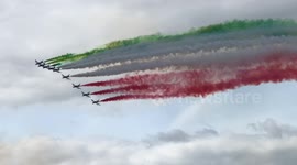 Freece Tricolori plane display team create Italian flag with coloured smoke in UK